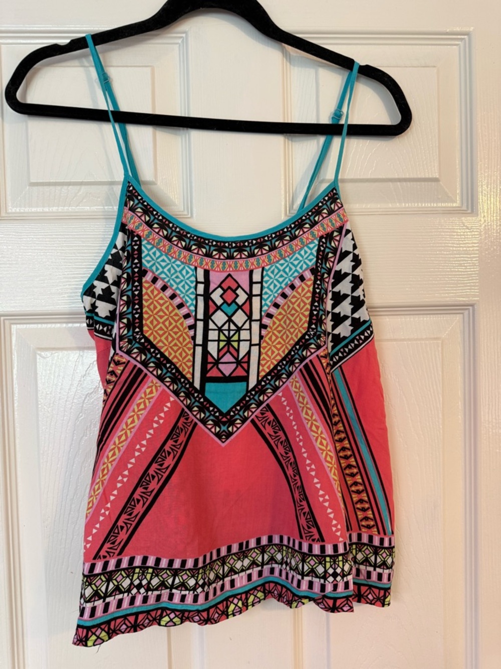 Flying Tomato Boho Geo Print Spaghetti Strap Tank Top - Turquoise & Coral